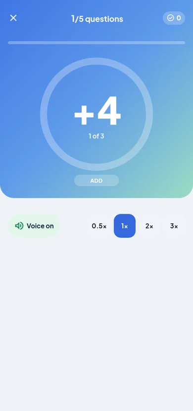 Flash numbers practice showing +4
